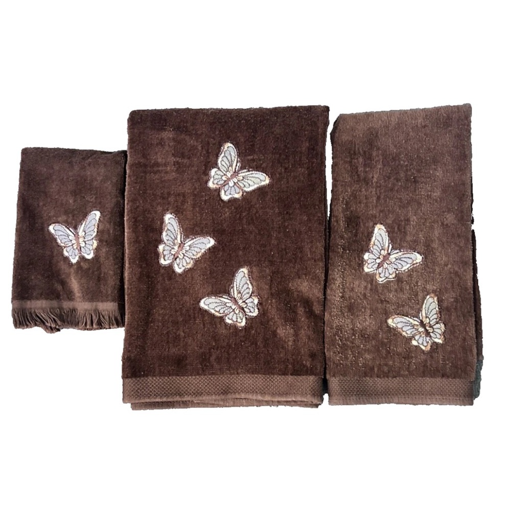 Vintage Matrex Embroidered Butterfly 3 Piece Towel Set MCM